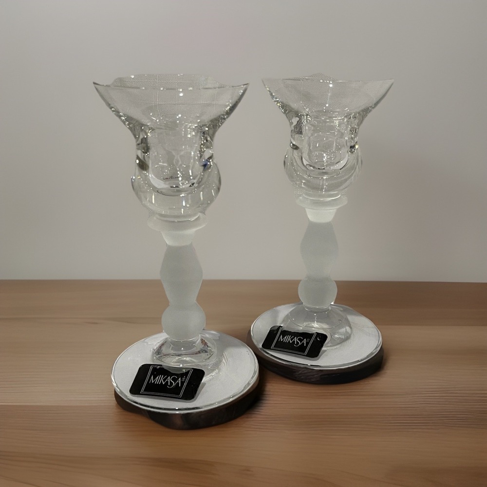 Pair‎ Of Mikasa Kensington 5 1/4" Candlestick Holders Frost New Elegant - Picture 2 of 10